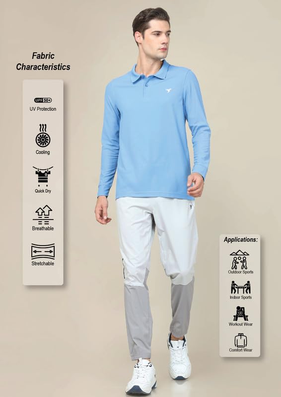 Image of TECHNOSPORT Mens Slim Fit Polyester Active Wear Collar Polo T-Shirt with Long Sleeves for Workout, Sports