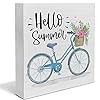 Country hello summer wood box sign decor desk sign summer quote floral and bicycle wooden box block sign rustic home shelf wall decoration  urban country home decor