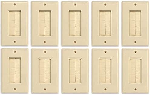 RiteAV - Single Gang Wall Plate with Brush Bristles - Ivory [Now Fits Larger Cables] - 10 Pack