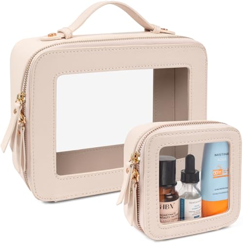 Image of LETGO 2 Pack Clear Travel Toiletry Bag for Women, Large & Mini Waterproof PU TSA Approved Cosmetic Pouches,Portable Beach Vacation Makeup Organizer Set,See Through Skincare Sunscreen Bags for Women