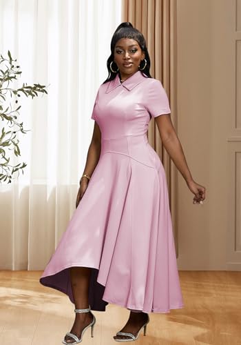 Image of Famnbro Womens Vintage Dress Casual 1950s Short Sleeve A-Line Work Church Business Party Elegant Dresses