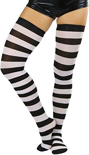 Image of ToBeInStyle Women's Vibrant Horizontal Wide Striped Thigh High Stockings