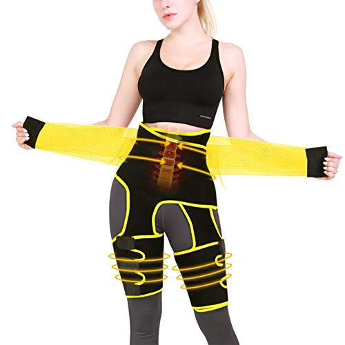 Kaqulec [New Plus Elastic Band] High Waist Trainer Thigh,3-in-1 Trimmer Fitness Weight Butt Lifter Slimming Support Belt Hip Enhancer Shapewear Thigh Trimmers for Women (Yellow, L/XL)