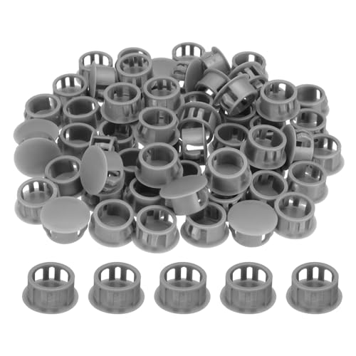 Image of uxcell 100pcs Nylon Plastic Hole Plugs, 3 /5 inch(16mm) Round Drill Screw Hole Plugs Covers Knockout Locking Plastic Plugs Insert End Caps for Kitchen Cabinet Furniture, Deep Grey