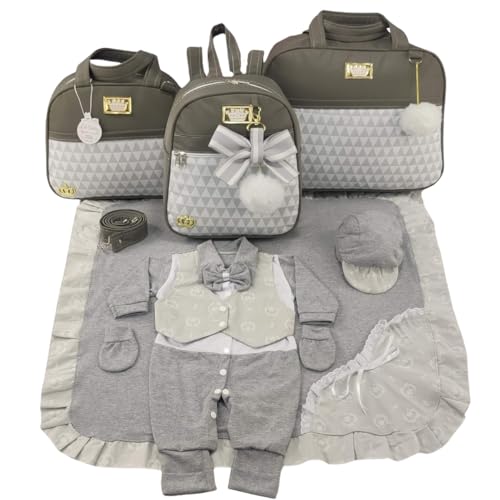 KIT BOLSA MATERNIDADE 3 PEÇAS CHEVRON SAIDA MATERNIDADE MENINO (Cinza)