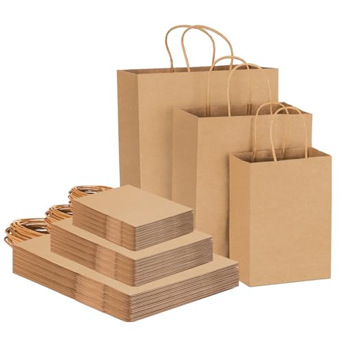 45stk Braun Papiertüten mit Henkel, Gemischte Größen Papiertragetaschen, Perfekte Kraftpapiertüten für Business, Einkaufstaschen, Einzelhandelstaschen, Partytüten, Geschenktüten, Merchandise-Taschen