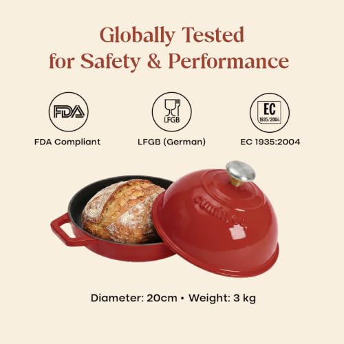 Image of CUMIN CO. Cast Iron Bread Oven | 20 cm | Non Toxic Bakeware | Patented Enamel Coating | FDA Compliant | Free Accessories | Induction & Oven Safe | Color: Rust