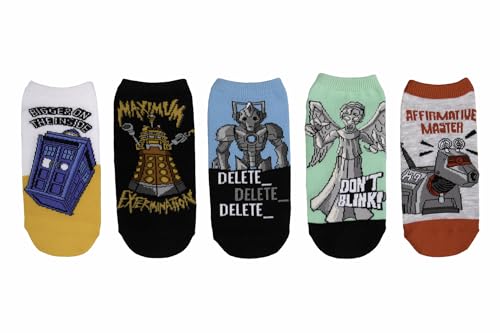 Doctor Who Lowcut Socks (5 Pair) - Villians Pack - Fits Ladies Shoe Size 4-10
