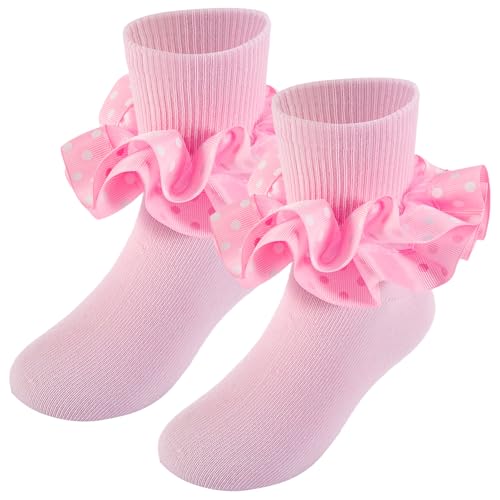 Girls Ruffle Socks for Toddler Baby,Girl Double Lace Socks-Cute Polka Dot Sock,Turn Cuff Frilly Ankle Sock
