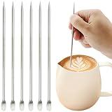 FMHXG 6PCS 304 Stainless Steel Coffee Latte Art Pen Professional Art Latte Needles For Cappuccino Italian Coffee With Anti-Slip Handles 5.3 Inches Long