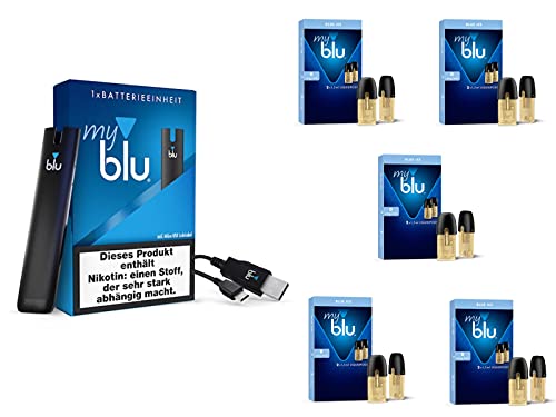 Starter Set mit E-Zigarette Vape Device myblu Schwarz + 5 Doppelsets Liquids Blue Ice Ohne Nikotin + ZUGABE LK-TREND…