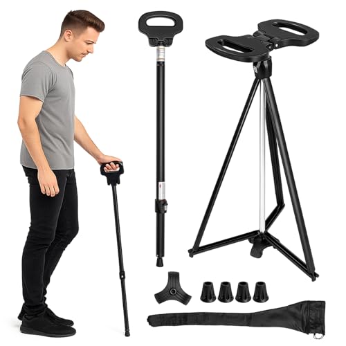 Walking Stick with Seat, Foldable Shooting Stick for Adults Elderly 150 kg Max Load, Portable Cane Stool for Seniors, Easy Carry Chair for Hiking Traveling Camping Queuing Fishing