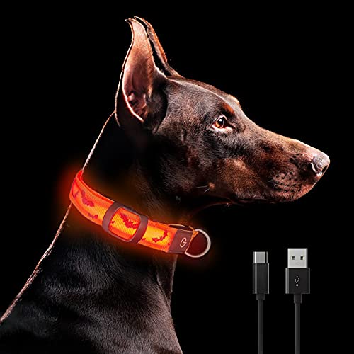 azuza LED Dog Collar USB Rechargeable Waterproof Glowing Dog Collar Night Safety Light Up Dog Collar with Bats Pattern Suitable for Small Dogs