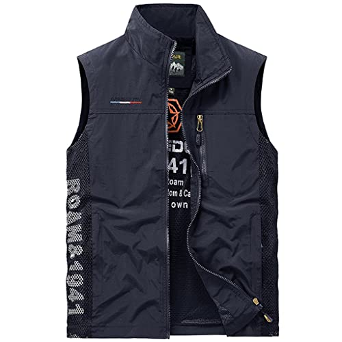 Gilet de pêche veste décontractée multi-poches pour la photographie en plein air bleu 4XL