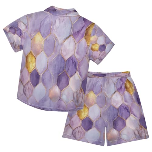 Boccsty Lavender Gold Honeycomb Boy Summer Shorts Sets Hawaiian Toddler Boys T-Shirt & Pants 2 Pcs 3T2
