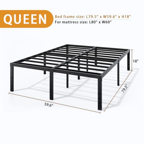 Image of LUMUNANCE Metal Bed Frame Queen Size - 18 Inch Heavy-Duty Queen Platform Bed Frame No Box Spring Needed, Easy Assembly, Noise-Free, Sturdy Mattress Foundation, Underbed Storage Space