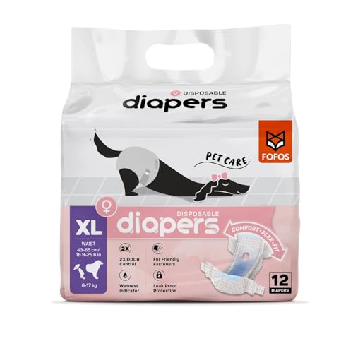 Image of BarkButler x FOFOS Female Dog Diapers XL - Dog Diapers Female, Diaper for Dogs XXL (Waist Size 43-65cm, 12pcs) - White