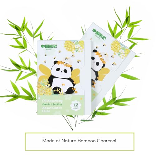 Image of MINISO Oil Absorbing Sheets for Face, Panda Natural Bamboo Oil Blotting Sheets for Face, Face Oil Blotting Paper for Skin Care (Total 140 Sheets, 70x2)