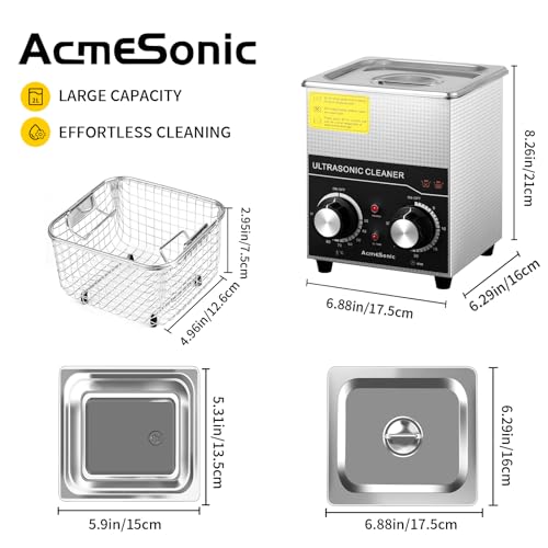 ACMESONIC limpador ultrassônico comercial com botão, limpador ultrassônico profissional de 2l, 40khz