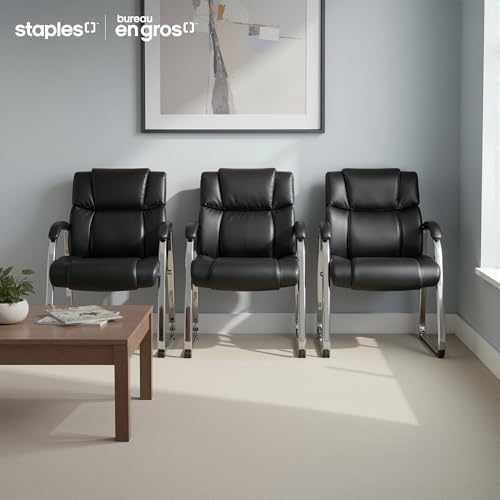 Staples Sonada Guest Chair with Arms, Bonded Leather, Padded Arms, Mid-Back Support, Black - Image 3