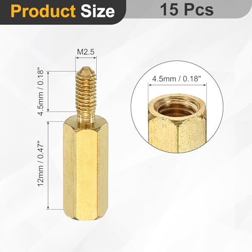Image of uxcell 15Pcs Male to Female Thread Spacer Screws, M2.5 x 12mm + 6mm Brass Hex Standoff Screws PCB Motherboard for Drone Quadcopter, Computer and Circuit Board