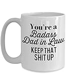 Badass Father IN Law Mug - Funny Father-in-Law Gift from Groom Bride - Worlds Best Ever Dad In Law Coffee Cup Idea