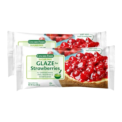 Concord Foods Sugar Free Strawberry Glaze Make with Fresh Organic Strawberries for Strawberry Shortcake Pie Filling Cheesecakes Puddings Desserts - 15 Ounce Pouches (2 Pouches Total)