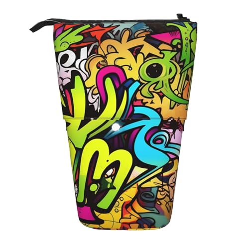 LHBWCVN グラフィティ デッサン コスメ バッグ 立ち筆箱 伸縮式鉛筆バッグ ポータブル 鉛筆ホルダー かわいい スタンドアップペンシルポーチ レディース メンズ 旅行 コインポーチ 財布