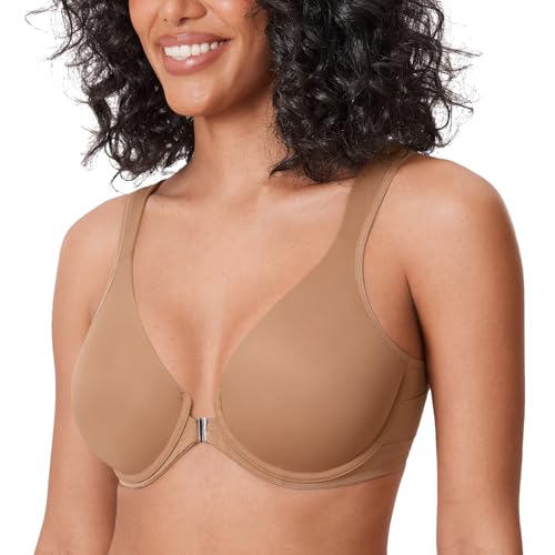 Image of DELIMIRA Women's Front Closure Posture Plunge Bras | Full Coverage, Plus Size, Underwire, No Padding Unlined, Back Support, Seamless, B-H Cups