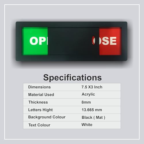 Image of Open Close Slider Privacy Signage Board for Business Door - Self Adhesive and Double Tape for Any Surfaces Material: Acrylic, Black