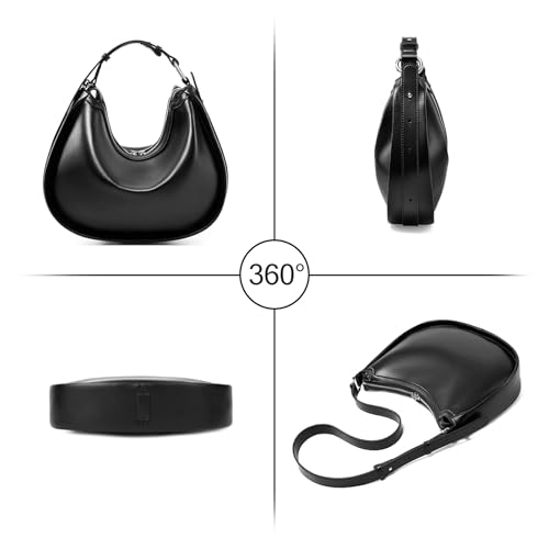 Image of MFFOR Genuine Leather Crescent Bags for Women, Half Moon Clutch Purses | Designer handbag, 12*3*10inch, Soft leather, Adjustable strap, Zipper closure