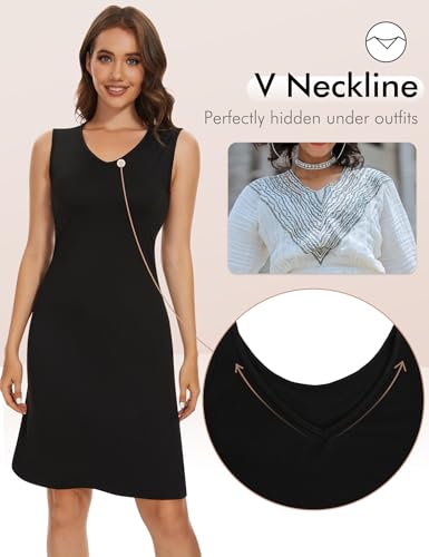 Image of MANCYFIT Women's Full Slip V Neckline Slip Dress Wide Straps Tank Top Slip for Women Under Dress Knee Length Slip