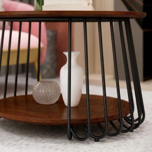 Image of Al Hama end Tables for The Living Room with a Metal-Framed Sofa Table and Modern Side Tables with Two Tiers in a Tea Marble Pattern (Black Brown)