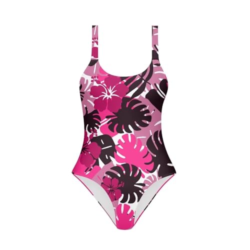 Image of Hibiscus Floral Teen Girls One Piece Swimsuit Scoop Neck Bathing Suit Quick Dry Athletic Training Swimwear Dance Leotard Adult Bodysuit, 3X-Large