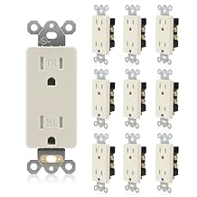 TOPELER 10 Pack Decorator Receptacle, 15A 125V Standard Electrical Tamper Resistant Wall Sockets, Self-Grounding, 2-Pole, 3-Wire, NEMA 5-15R, UL Listed, Light Almond