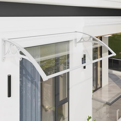 kefu01 Auvent de Porte et Fenêtres Incurvée,Auvent Marquise en Polycarbonate Transparent,Auvent de Patio Domestique en Alliage d'Aluminium,avec Support Blanc,pour...