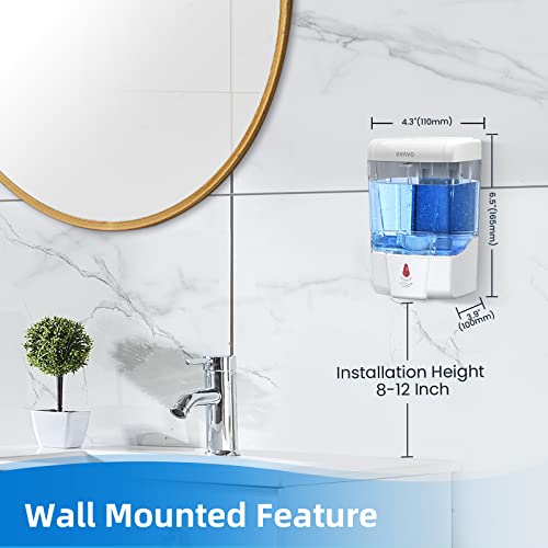 SVAVO Automatic Soap Dispenser Wall Mount, Touchless Soap Dispenser 600ml/21oz Battery Operated Hand Free Hand Sanitizer Dispenser Wall Mounted for Bathroom Kitchen Hotel Offices Plastic, White