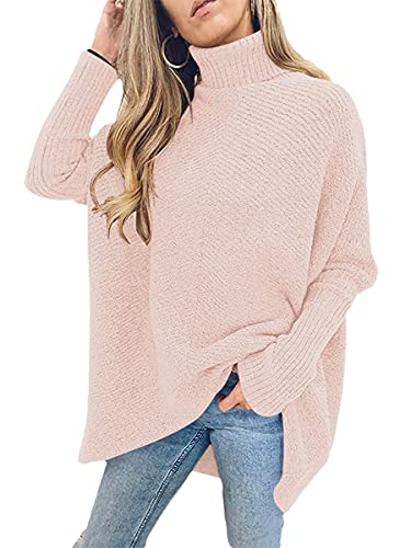 Image of ANRABESS Womens Oversized Turtleneck Batwing Long Sleeve Casual Cozy Baggy Knit Pullover Tunic Sweater 2025 Fall Outfits, Pink, Large