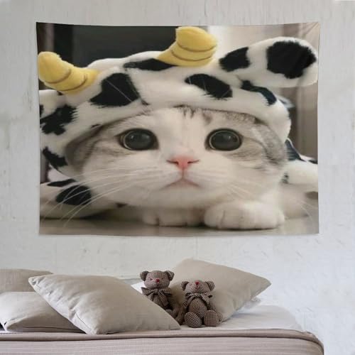 Tapisserie murale chat impression 3D 150x200cm pour déco salon et dortoir
