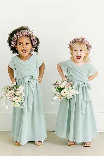 Stylefun V Neck Junior Bridesmaid Dresses Long Wedding Flower Girl Dress for Teen Girls Communion Dresses2