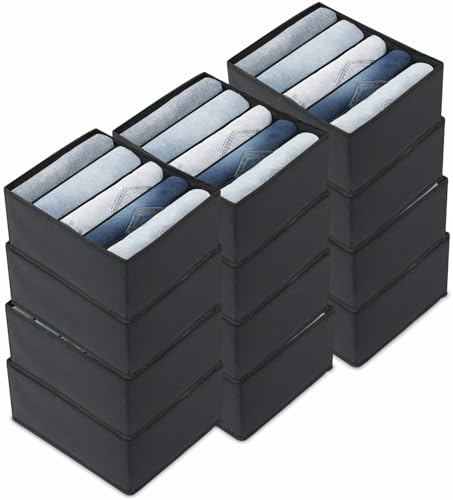JD FRESH 5 Slot Non-Woven Fabric Clothing Storage Box/Foldable Wardrobe Organizer/Multipurpose Storage Organisers for clothes/Shirts/T-Shirts/Dress/Sweaters/Jeans (Pack of 12, Black)