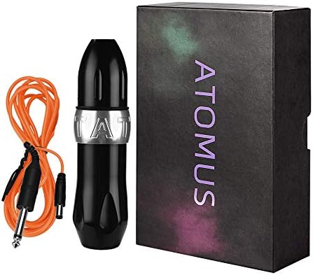 Rotary Tattoo Pen Machine, ATOMUS Tattoo Short Pen Style Cartridge Machine Gun Liner Shader with DC Cord 9000r/m Coreless Motor Aluminum Alloy Frame Tattoo Machine (Silver)