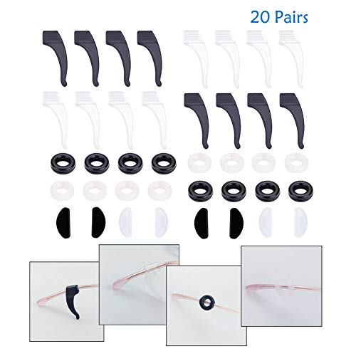 20 Pairs Eyeglasses Retainers, Premium Silicone Anti-Slip Round Glasses Temple Tips Sleeve Eyewear