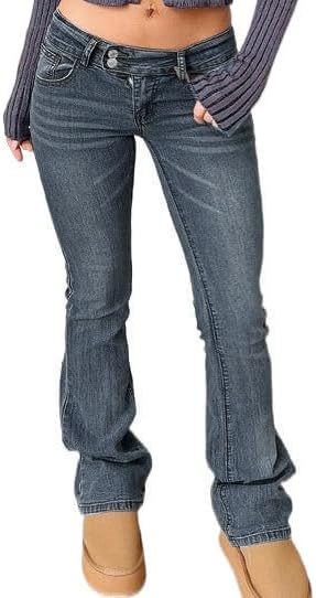 Justalwart Women's Stretch Low Rise Double Button Elastic Skinny Vintage Flare Jeans