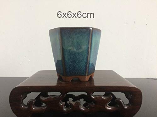 Semi-cascade émaillé bleu pot à bonsaï miniature pour petits cactus - 3