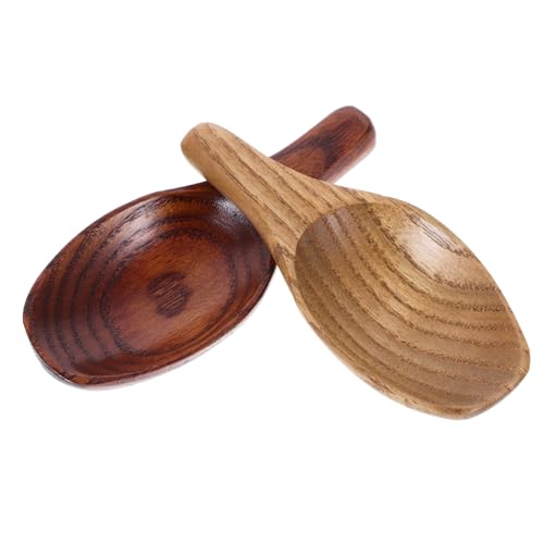 VINTORKY 2個 日式短柄広木製スクープ ミニスプーン 調味料計量用 軽量コンパクト 砂糖粉末ミルクパウダー用 キッチンアクセサリー