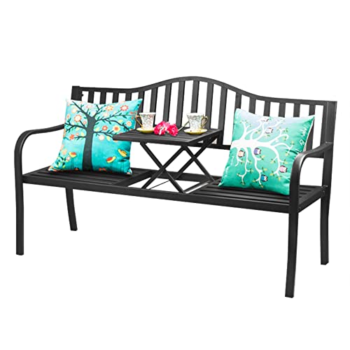 Banc de jardin en métal noir élégant structure 125 cm durable - 2