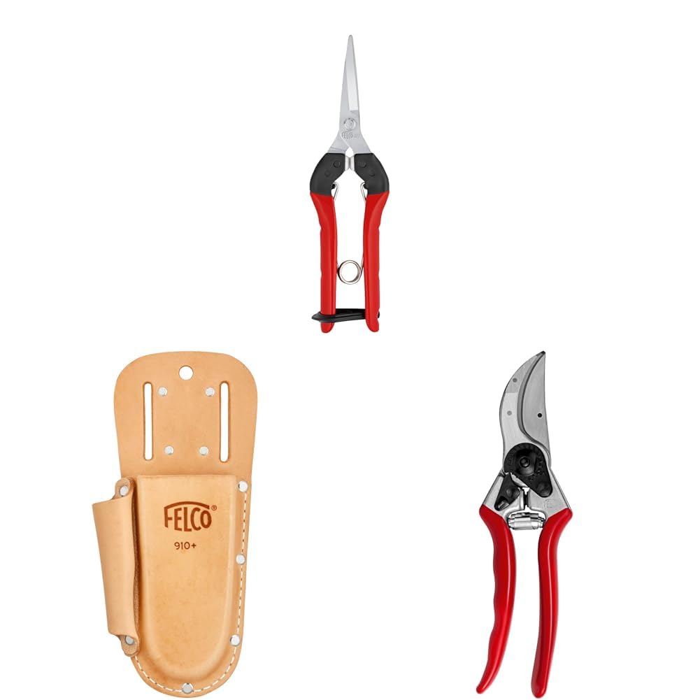FELCO 2 Gartenschere mit Lederholster 910+ und Leseschere 310 – Robustes Set für präzise Schnitte und Erntearbeiten