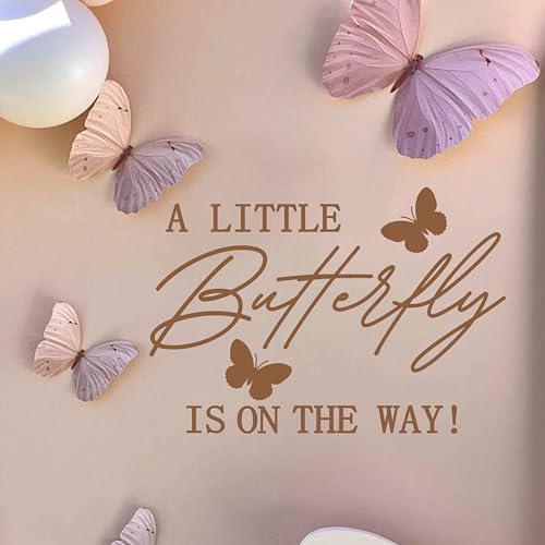 Adesivo Da Parete A Tema Farfalla Con Scritta "A Little Butterfly Is On The Way", Decorazione Per Feste A Tema Farfalla, Semplice E Semplice, Per Bambine (Decalcomania A Farfalla) - 3