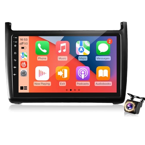 Autoradio Android pour Volkswagen VW Polo 2008–2020, Écran Tactile 9 Pouces 2+64G, CarPlay sans Fil Android Auto, GPS WiFi, DSP, FM RDS Radio, Bluetooth,...